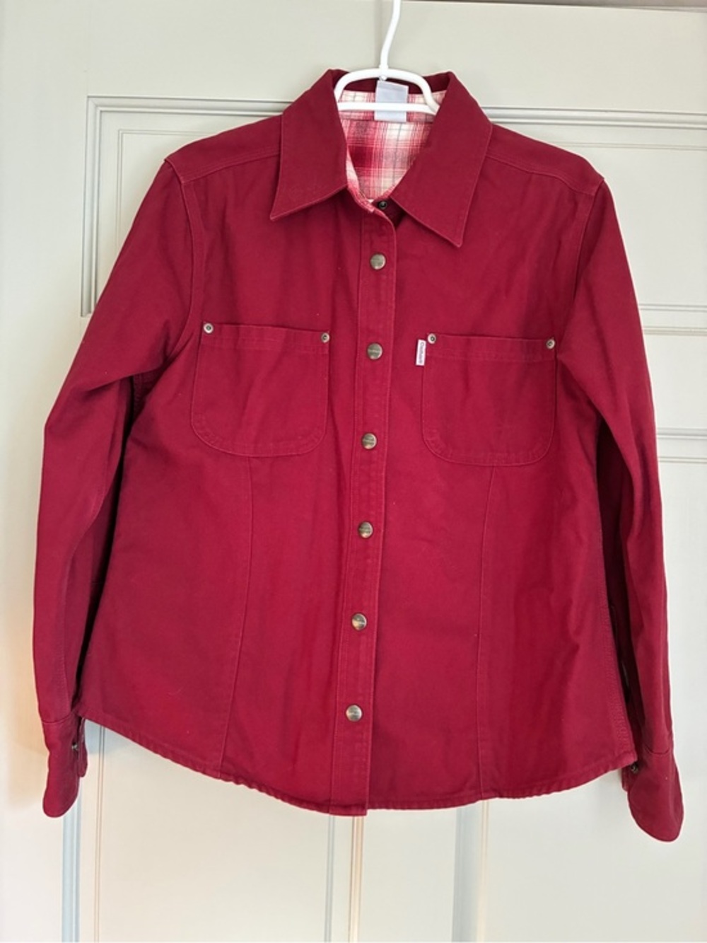 Carhartt For Women Dark Red Flannel Lined Snap Up Canvas Sz Sm Chore Coat